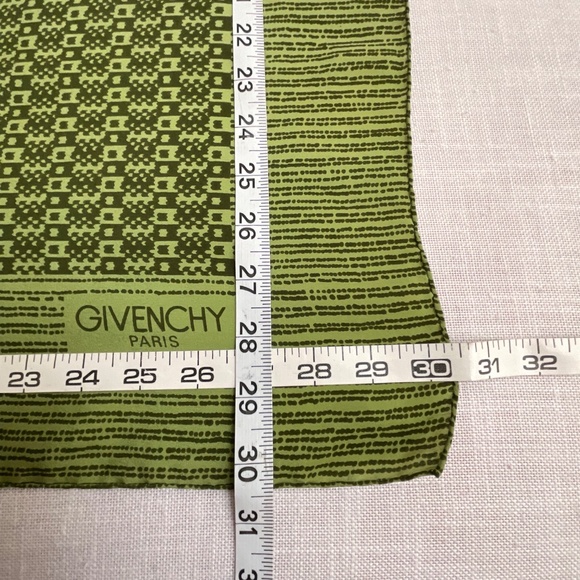 Givenchy Paris Green Geometric Print Silk Hand-Rolled Square Signed Scarf30”x30” - Picture 7 of 11